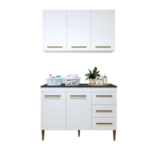 Lavanderia Modulada Armário Aéreo e Balcão Brasilia - Kaiki Móveis Branco