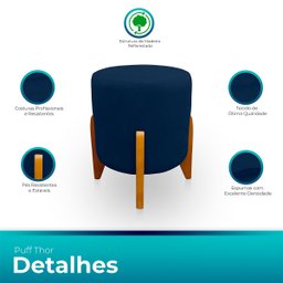 Kit 02 Puff Thor Redondo para Sala e Quarto Veludo Azul Marinho - W&D Decor - 6