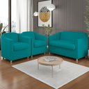 Ver imagem 1 de Kit 2 Poltronas Decorativas Tilla + Namoradeira Sala de Estar Cor:azul Turquesa