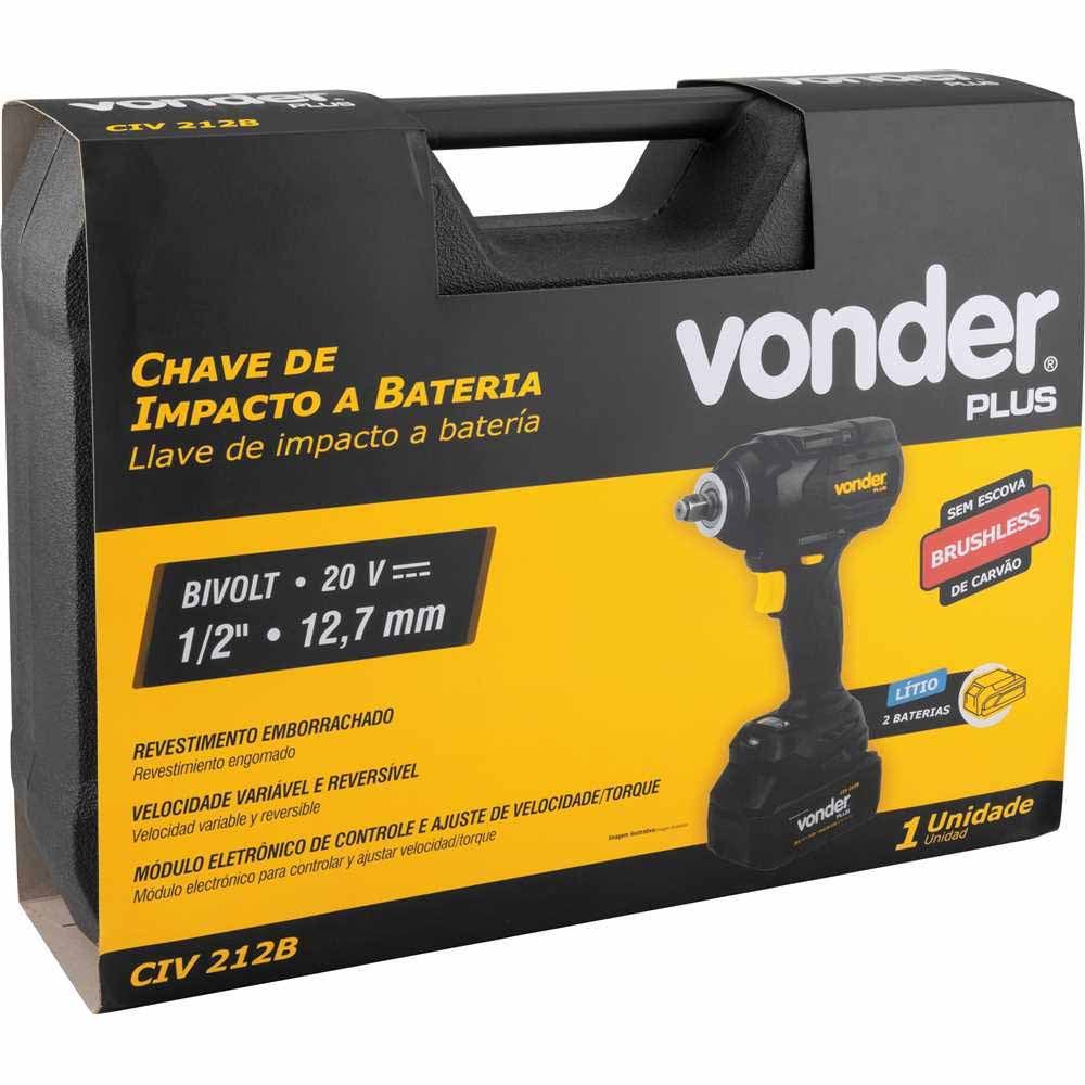 Chave de Impacto Vonder Civ212b Brushless 1/2" 860nm com Carregador 2 Baterias 20v 4ah e Maleta 60.0 - 2