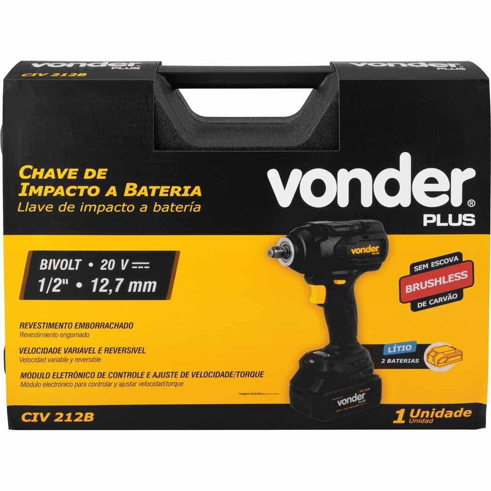 Chave de Impacto Vonder Civ212b Brushless 1/2" 860nm com Carregador 2 Baterias 20v 4ah e Maleta 60.0 - 5