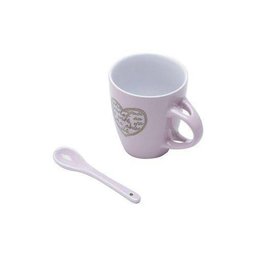 Caneca com Colher Rosa de Porcelana 200ml Bon Gourmet - 1 Caneca com Colher Rosa de Porcelana 200ml Bon Gourmet - 1