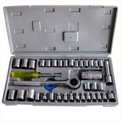 Kit Jogo Chave Catraca Reversível + Jogo de Soquete 40 Pçs + Maleta