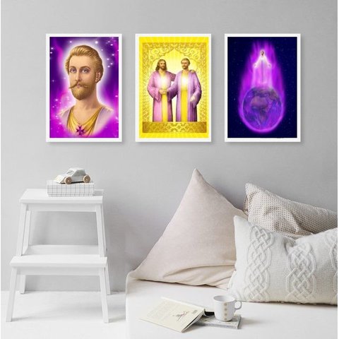 Kit 3 Quadros Decorativos Saint Germain com Jesus Cristo 33x24cm - com Vidro:madeira Branca
