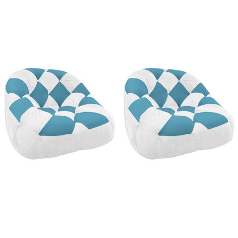 Kit 02 Poltrona Paloma Escritório Sala Pé Plástico Suede Branco e Suede Azul Turquesa - Dominic Deco