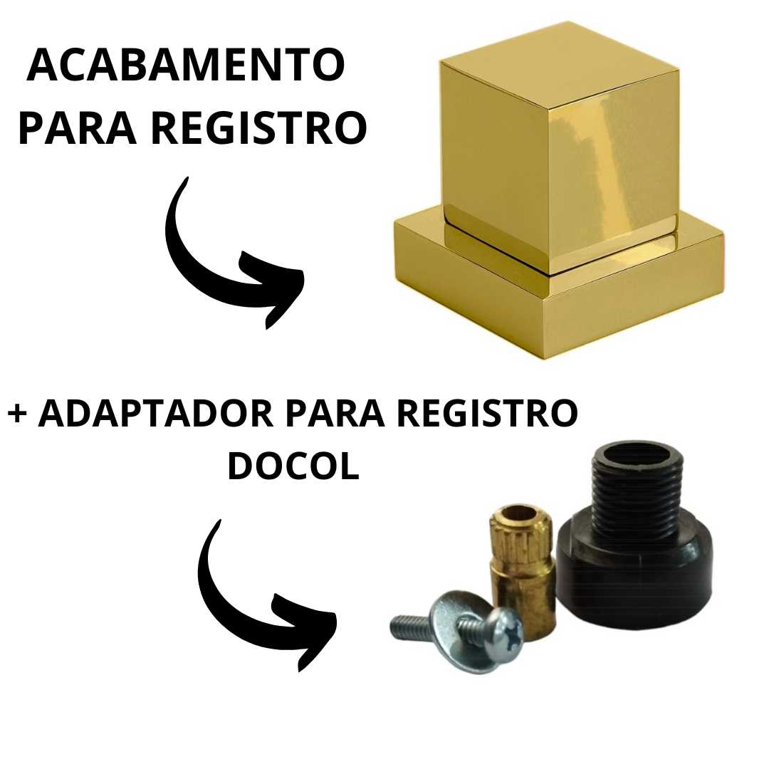 Acabamento Registro Volante Quadrado P/ Docol Metal Dourado - 7