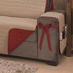 Protetor de Sofá Premium com Laços 3 Lugares Avulso Dupla Face Cáqui/Vermelho - Algodão - 2