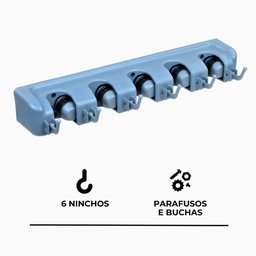 Organizador Parede Multiuso Suporte 6 Ganchos Vassouras Rodos - 3