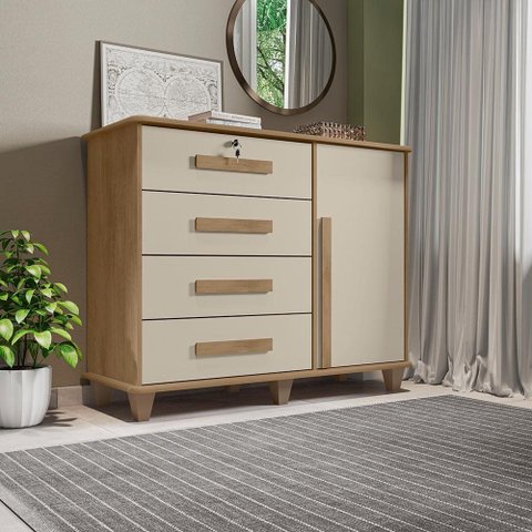 Cômoda Villa Aurea 1 Porta 4 Gavetas Cinamomo Off White