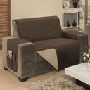 Ver imagem 4 de Protetor de Sofá Impermeável King 3 Lugares Avulso Dupla Face Cáqui/tabaco