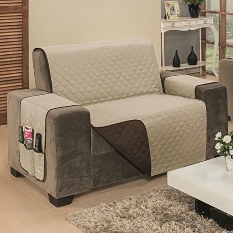 Protetor de Sofá Impermeável King 3 Lugares Avulso Dupla Face Cáqui/tabaco