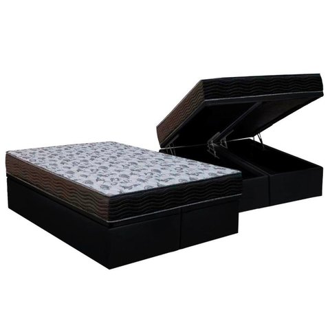 Cama Box Baú Queen: Colchão Ortopédico Ortobom D33 / EP ISO 100 Ultra Firme + Base CRC Courano Black