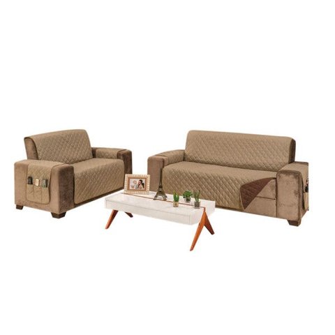 Protetor para Sofá de 4 Lugares Manu King Kaqui/Tabaco