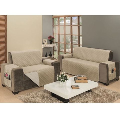 Protetor de Sofá Impermeável King 2/3 Lugares Dupla Face Cáqui/Palha