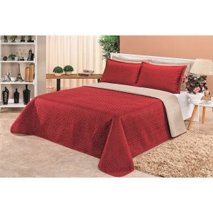 Cobre Leito Casal Padrão Clara Dupla Face Vermelho/Cáqui - 03 Peças