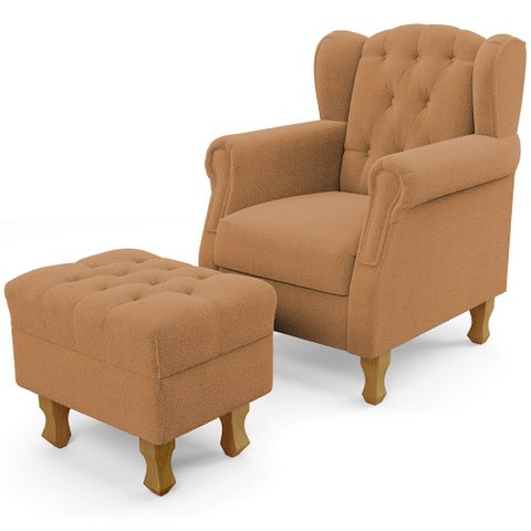Poltrona de Amamentação Yara P02 com Puff Paris Luis Xv L02 Bouclê Mostarda - Lyam Decor