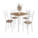 Ver imagem 2 de Conjunto Sala de Jantar Mesa Quadrada 90cm Tampo BP com 4 Cadeiras Adriana Branco/Rattan/Demolição