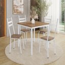 Ver imagem 1 de Conjunto Sala de Jantar Mesa Quadrada 90cm Tampo BP com 4 Cadeiras Adriana Branco/Rattan/Demolição