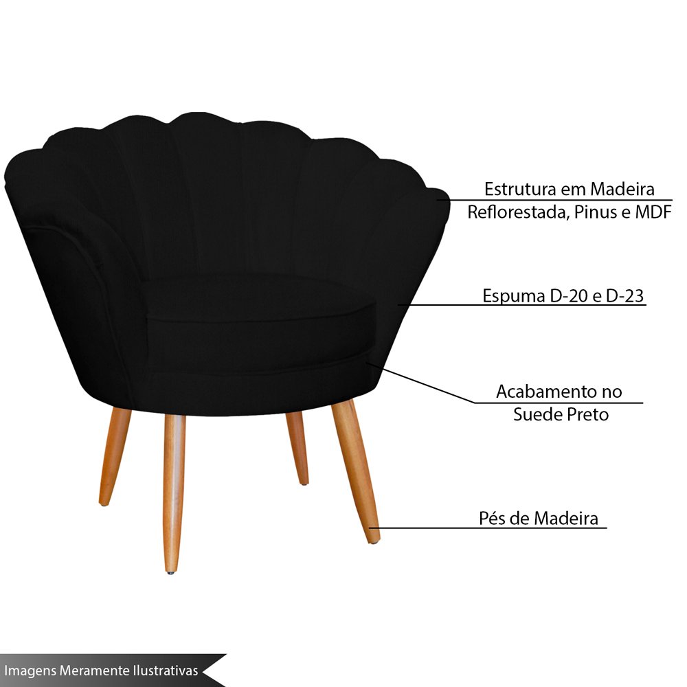 Kit 2 Poltronas Decorativa para Sala de Estar Charm Suede Preto - Montanaris Decor MD MONTANARIS DEC - 5