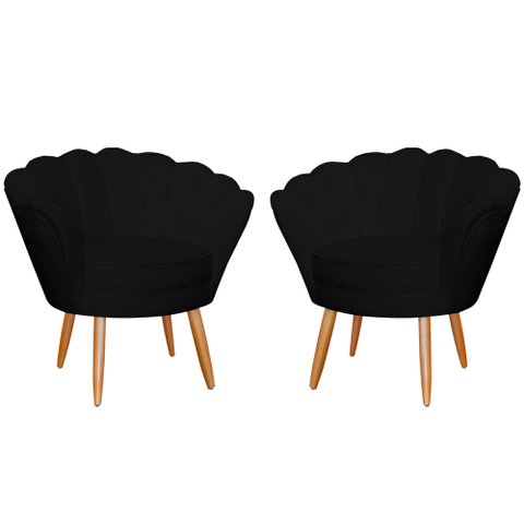 Kit 2 Poltronas Decorativa para Sala de Estar Charm Suede Preto - Montanaris Decor MD MONTANARIS DEC
