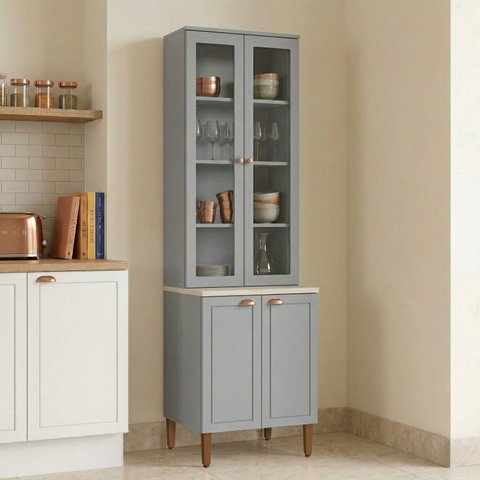 Paneleiro de Cozinha com 4 Portas e Vidro Americana Cinza Crystal