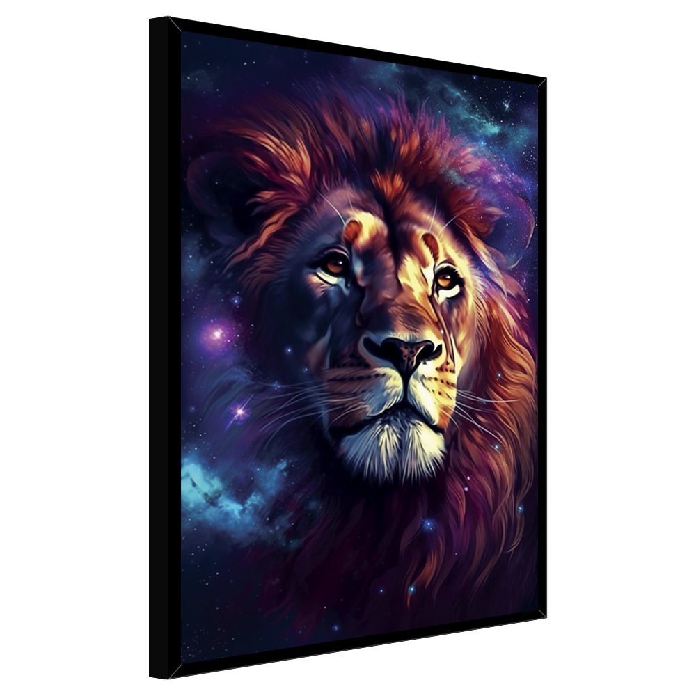 Quadro Decorativo Leão Judá Estrelas Universo Cx Alta 40x60 Arte na Arte Moldura Preta