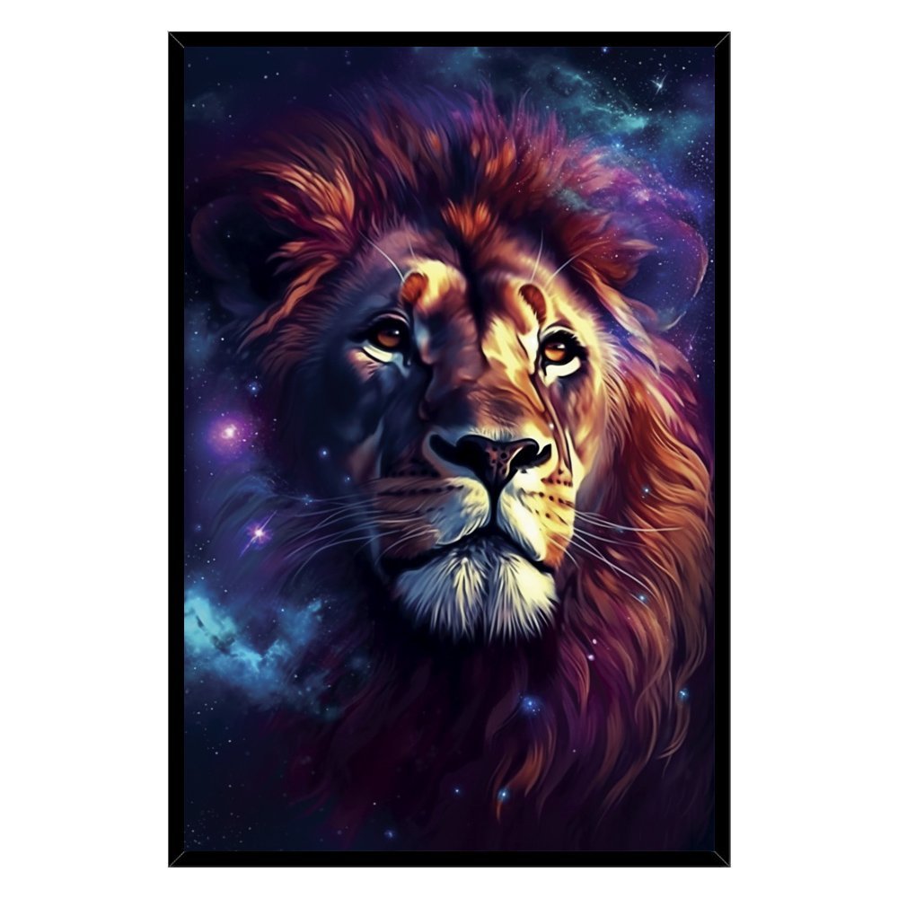 Quadro Decorativo Leão Judá Estrelas Universo Cx Alta 40x60 Arte na Arte Moldura Preta - 2