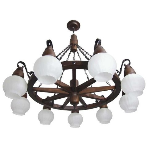 Lustre Roda de Carroça Envelhecido 9 Lâmpadas 609e