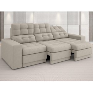 Sofá Jobim 2,05m Assento Retrátil e Reclinável Velosuede - Netsofas - Areia