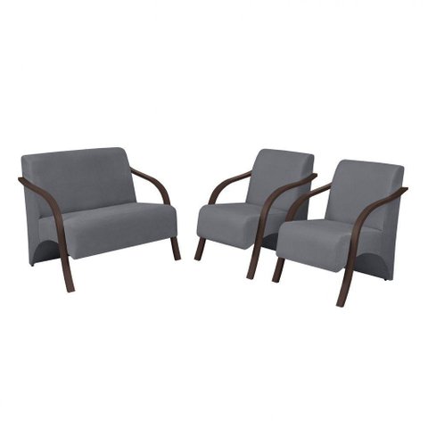 Conjunto Poltronas Vênus Braço Madeira Grafite