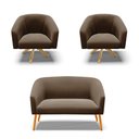 Ver imagem 1 de Kit 01 Namoradeira 02 Lugares e 02 Poltronas Giratória Stella Suede Marrom Base Madeira MA30 - D'