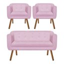 Ver imagem 1 de Kit Sofá Retrô Namoradeira 02 Lugares e 02 Poltronas Júlia​ Suede Rosa Bebê - D'Rossi