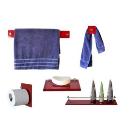 KIT DE ACESSÓRIOS PARA BANHEIRO METAL E VIDRO VERMELHO 5 PCS - 4