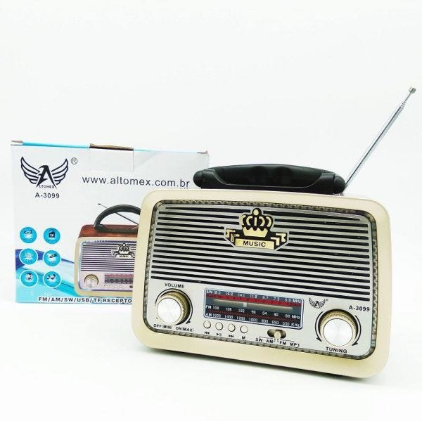 Rádio Retro Am FM Entrada USB Cartão Sd Aux Pendrive Altomex  A-3099 - 3