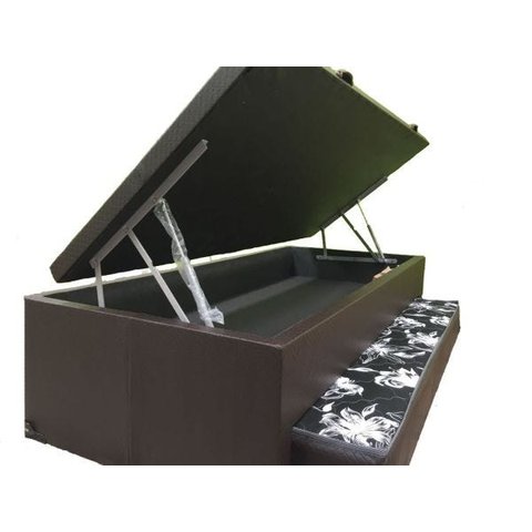 Base Box Baú Solteiro com Auxiliar Marrom Corino Espuma 88x188 com Pistao A Gás