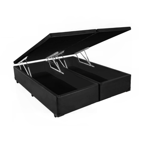 Base Box Baú King Size com Pistão a Gás Preto Corino Bipartido - 193x203