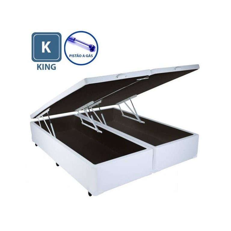 Cama Box King Size com Baú Pistão a Gás Bipartido - 193x203