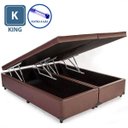 Ver imagem 1 de Cama Box King Size com Baú Pistão A Gás Marrom Corino Bipartido - 193x203