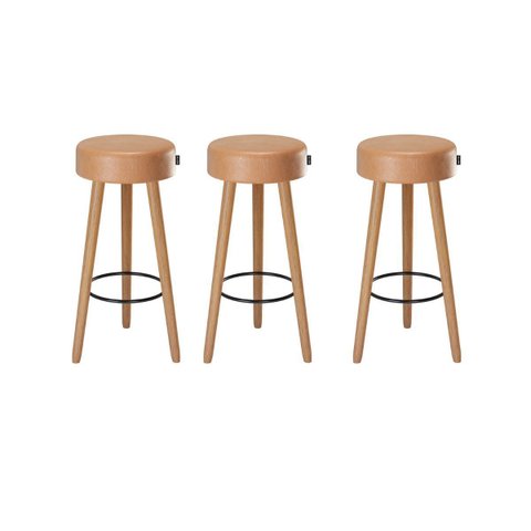Kit 3 Banquetas Alta 60cm Estofada Corino Amarula Retrô Pé Palito Cozinha Gourmet Balcão Bancada