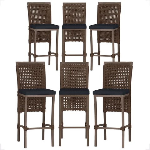 6 Banqueta em Alumínio Roma Marrom Corda Náutica Tecido 12