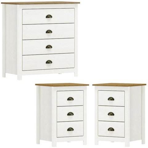 Comoda 4 Gv 02 Mesas de Cabeceira 3 Gv Madeira Maciça Branco Freijo Milani Store