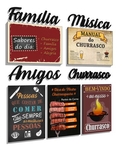 Placas Churrasco Área de Lazer Escrita Família Amigos - 2