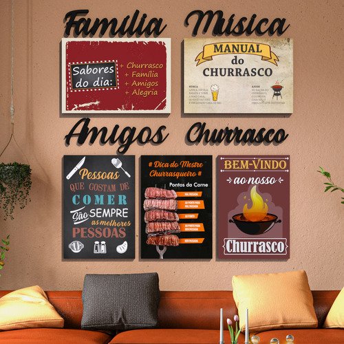 Placas Churrasco Área de Lazer Escrita Família Amigos