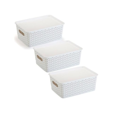 Kit 3 Caixas Organizadoras com Tampa Média 4,5 Litros Rattan