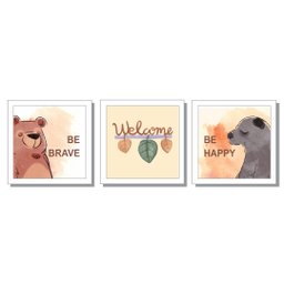 Quadros decorativos infantil safari animais urso aquarela:Branco - 1