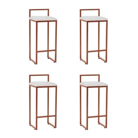 Kit 4 Banquetas Alta em Aço Cobre Assento Branco Marrom