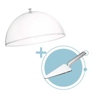 Tampa Acrílico 23cm Transparente Bolos Tortas C/ Espátula