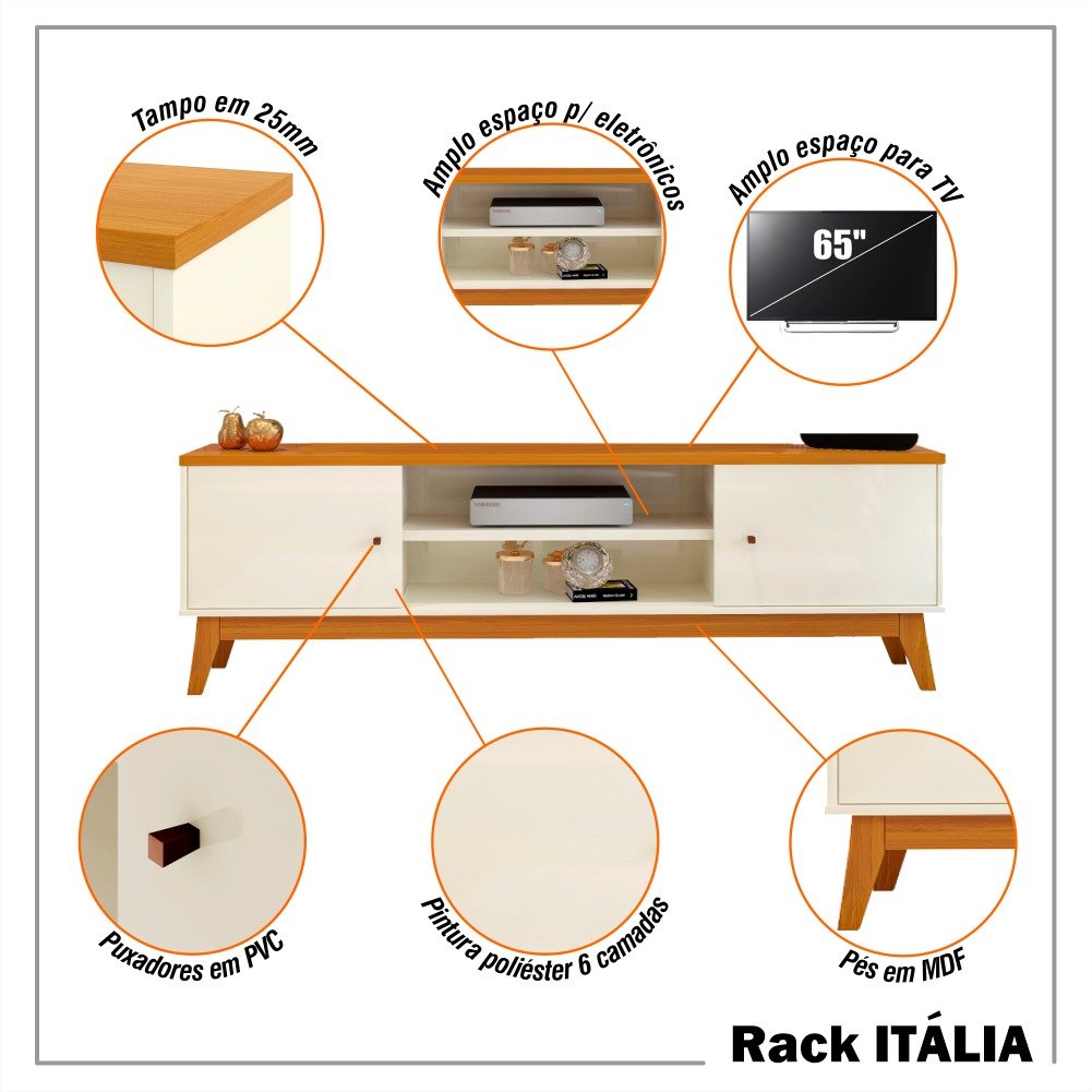 Rack para Tv até 75 Polegadas 2 Portas Itália 180cm - 9