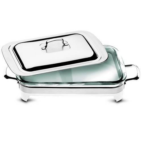 Porta refratário retangular com vidro e tampa Cosmos - 61112-320 - Tramontina - Inox - 1