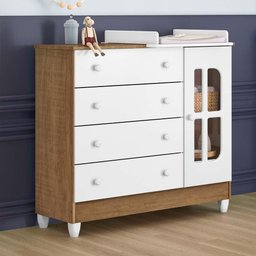 Quarto de Bebê Gabrielle Berço 3 em 1 Cômoda Infantil com Porta Branco Amadeirado Carolina Baby - 4